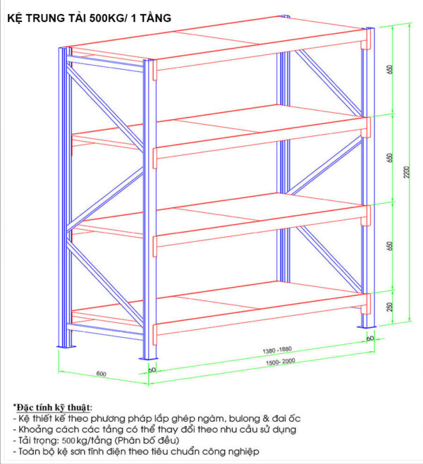 Bản vẽ kệ trung tải 4 tầng